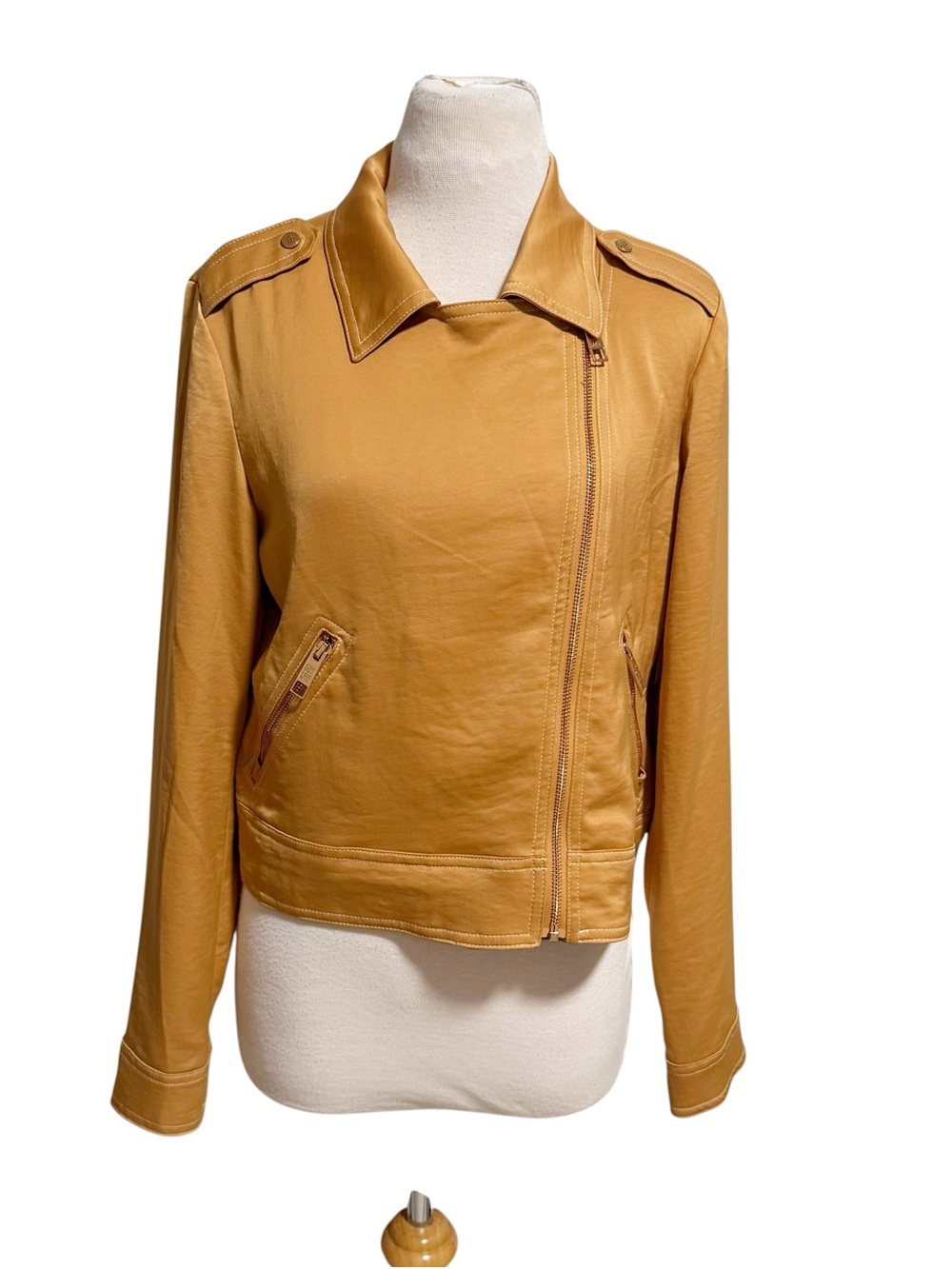 DKNY Long Sleeves Contrast Stitch Moto Jacket Jacket in Tawney Small - Picture 4 of 13